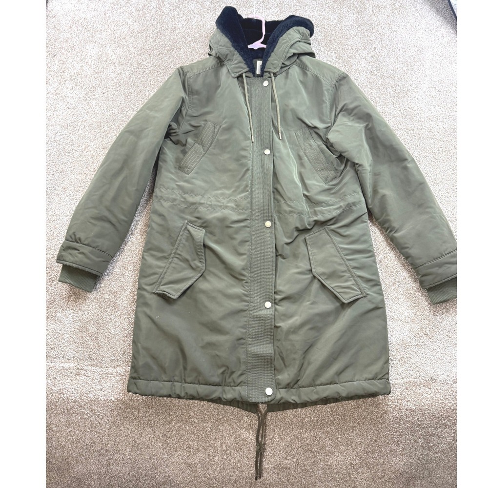 Gap Womens Olive Green Faux Fur Lined Hooded Parka Jacket Coat S Utility Mod